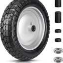 4.80/4.00-8 Tire and Wheel, 14.5" Flat Free Wheelbarrow Tire, 5/8" 3/4" Bearings Universal Solid Replacement Tires, 3" -7" Centered Hub for Hand Truck, Garden Cart, Includes Spacer Kit (Silver 1Pack)