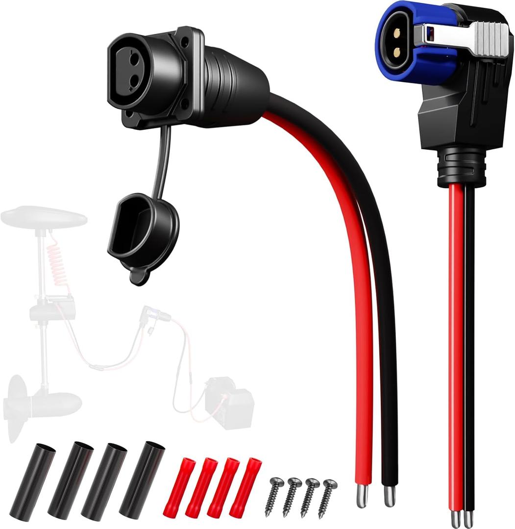 Trolling Motor Plug and Receptacle, 12V/24V/36V/48V 8 Gauge 2-Wire 60A Trolling Motor Plug Compatible with Minn Kota, Male & Female Power Connector Waterproof Plug and Receptacle