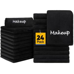 UNIMADE Makeup Remover Cloth, 24 Pack Black Facial Wash Cloths, Soft Coral Fleece Microfiber Towel for Face, Hand, and Bathroom(13" x 13")