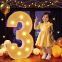 Marquee Numbers 3 Feet Tall Large Light Up Numbers 3th 13th 30th Three RexBirthday Decorations Girl Boy Big Yellow Light Outdoor Anniversary Decorations Balloon Arch Kit Party Backdrop 3