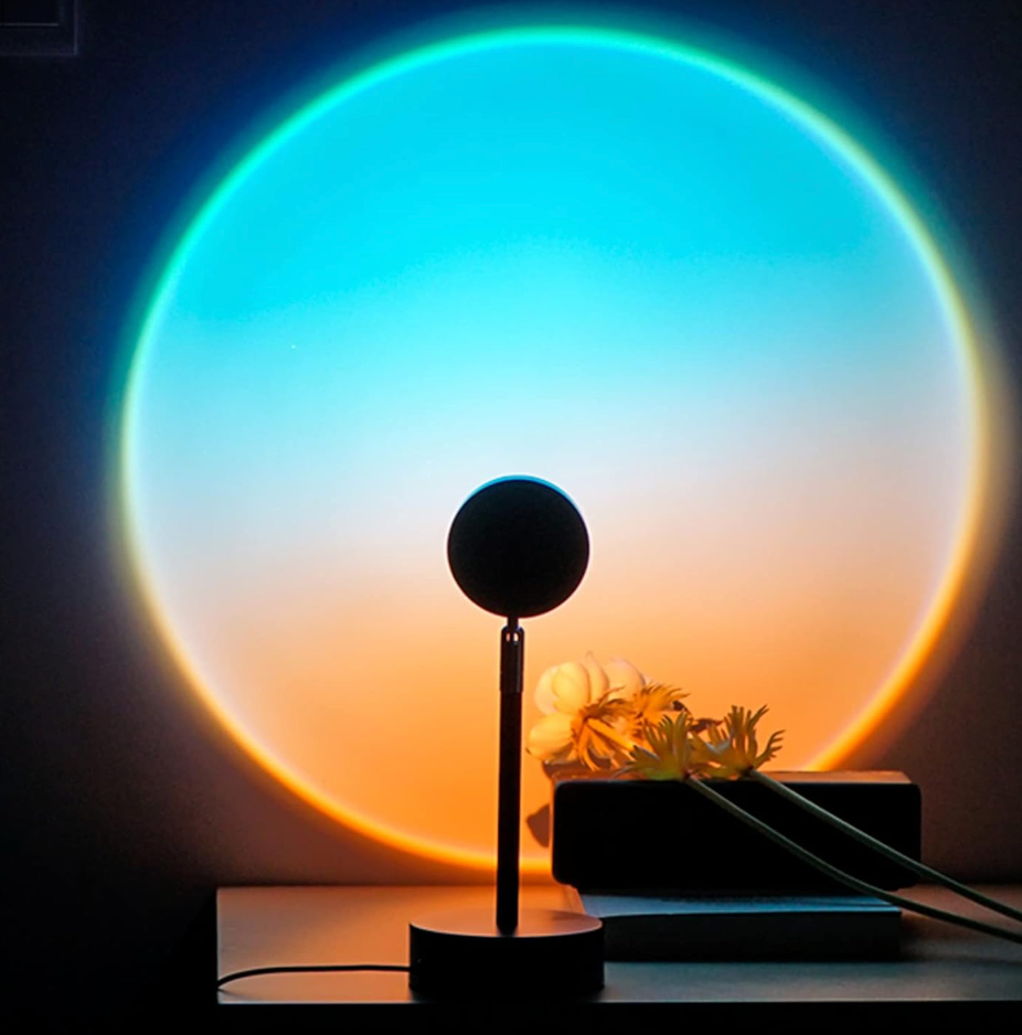  Sunset Lamp Projection Rotation Rainbow Projection Lamp Led Romantic Visual Led Light Network Red Light with USB Modern Floor Stand Night Light Living Room Bedroom Décor 