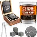 Whiskey Glass Gifts for Coaches, Best Coach Gift for Men, Thank You Gifts for Coaches with 12oz Whiskey Glasses, Stones, Coaster, Wooden Box for Baseball, Softball, Soccer, Basketball Coach