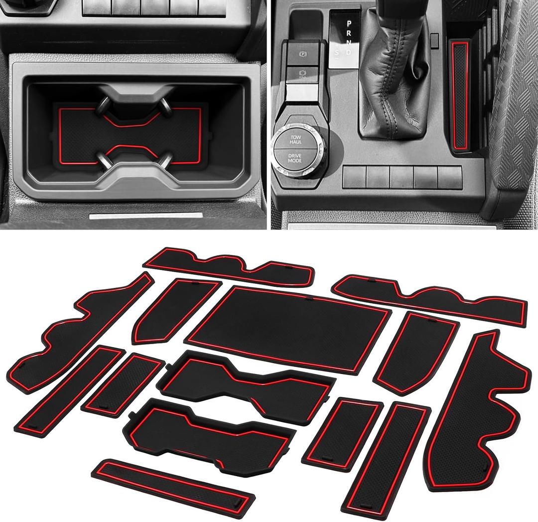 3D Cup Holder Inserts for 2024 2025 2026 Toyota Tacoma(4th Gen) Double Cab Accessories Center Console Mat, Non-Slip Custom Door Pocket Liners (14pc, Red)