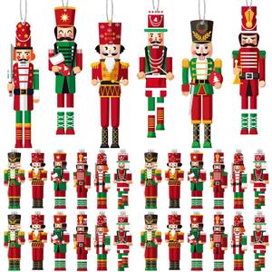 96 Pcs Christmas Nutcracker Ornament Set - Small Wooden Soldier Hanging Decoration, King Holiday Figures Tree Ornament With Ropes for Xmas Party Decor