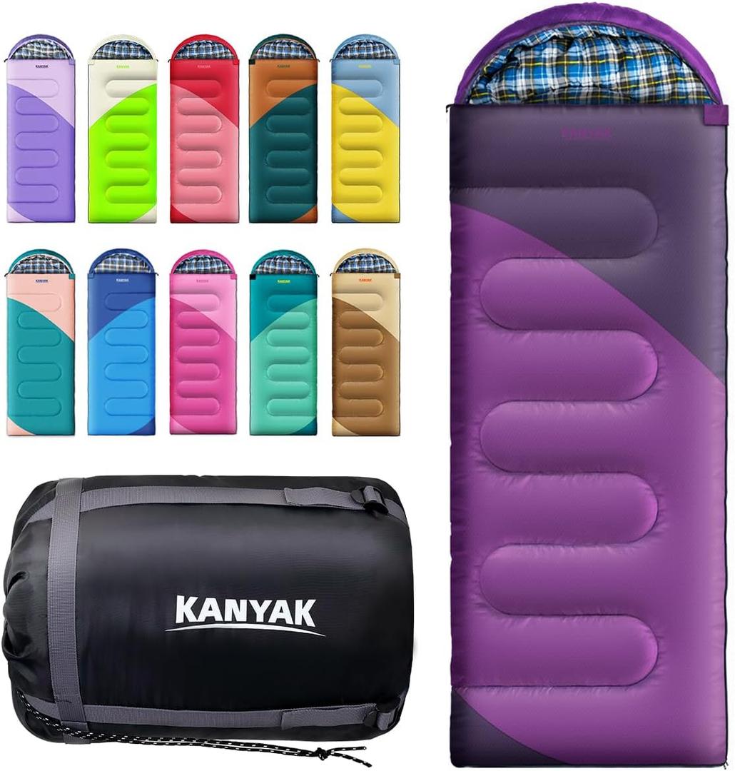 Camping Sleeping Bag, 32 Sleeping Bags for Adults Kids Teens Cold Weather Warm Sleeping Bag Winter for 3-4 Season Camping, Camping Gear Equipment, Traveling, and Outdoors (Eggplant & Black)