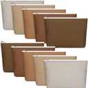 Reginary 10 Pcs Valentines Canvas Makeup Bags Bulk for Women Travel Toiletry Cosmetics Bags Blank DIY Pencil Pouch, Gift for Valentines Patrick's Day Wedding Bridal Shower Coworker(Brown)