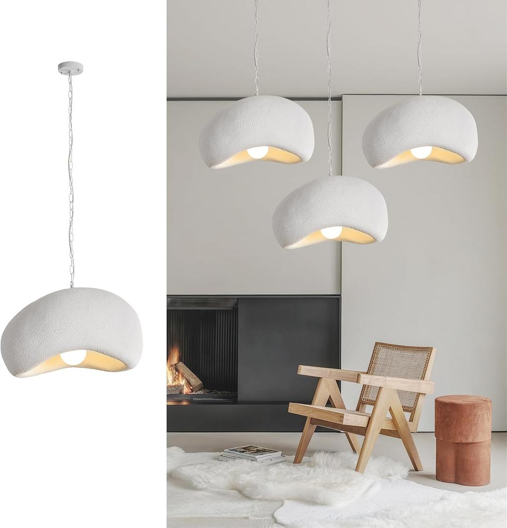 Modern Pendant Lights Kitchen Island, Wabi-Sabi White Pendant Light, 11.8in Pendant Light Fixtures for Kitchen Island Bedroom Living Room Hallway Restaurant Foyer