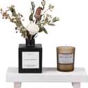 zoocatia Small Wood Tray Pedestal Stand Farmhouse Bathroom Decor Decorative Wooden Riser Kitchen Soap Dish Holder for Vanity, Counter, Sink, White (8.7" x 3.6" x 1.6") Set of 2