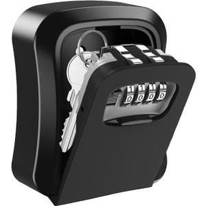 TTRWIN Key Lock Box, Resettable 4 Digit Combination Spare Key Safe LockBox, Weatherproof Key Storage Security Lock Box Hide 5 Keys, Wall Mounted Lock Box for Outside, Home, Office, Garage, Black (1 Pack)