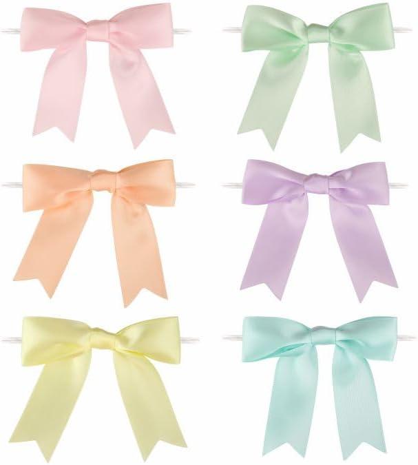 60 Pcs 5 Inches Twist Tie Satin Ribbon Bows Pretied Premade Craft Bows for Treat Bags Gift Wrapping Basket Wedding Baby Shower Brithday Christmas Party (Pastel)