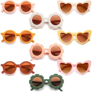 Tondiamo 9 Pairs Toddler Sunglasses Flower Round Heart Shaped Kids Girls Boy Baby Sunglasses for Outdoor Beach Holiday (Vivid Colors)