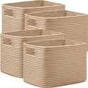 UBBCARE 4 Pack Storage Baskets for Organizing, Shelf Baskets with Handles, Woven Storage Baskets for Bookcase/Cube Shelf/Closet, 14.5"L x 9.8"W x 9"H, Brown