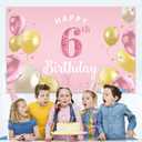 Happy 6th Birthday Backdrop Banner - 6 Birthday Party Decorations Supplies for Girls - Pink 3.9 x 5.9ft