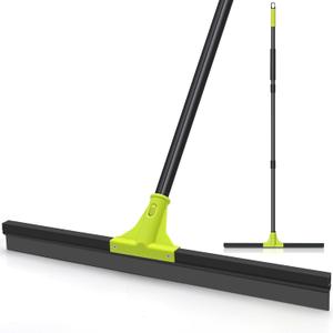 Floor Squeegee Heavy Duty, 24 Rubber Foam Water Scraper Broom, Epoxy Wiper Mop with 62 inches Long Handle for Cleaning Concrete Pool Rug Garage Deck Shower Window Outdoor Indoor (Green)