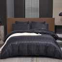 Arianaut Duvet Cover King Size Black 5 Pieces Satin Luxury Coquette Silk Like Striped Bedding Set Comforter Cover with Zipper Closure 1 Duvet Cover 4 Pillow Cases