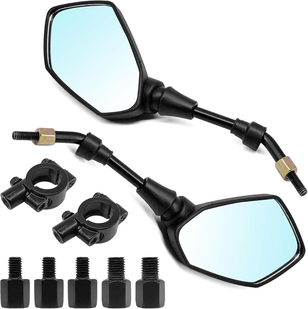 Motorcycle Mirrors Rear View Side Mirror, Convex Handlebar Rear View Side Mirror with M8 M10 Bolt Compatible with Scooter, ATV, Dirt Bike, Cruiser, Snowmobile and More