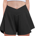 2 Pack Womens Flowy Running Shorts, 2-in-1 Butterfly Skirts with Shorts Underneath Spandex Athletic Casual Gym Workout Lounge (XL and Medium) Black