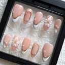 Spring Press On Nails MAGLFELL Handmade Almond Fake Nails, 3D Carving Floral and Pearl Design,10 Pcs Reusable ABS Material Acrylic Fingernail Tip Salon Artificial Nails Kit (Size S)