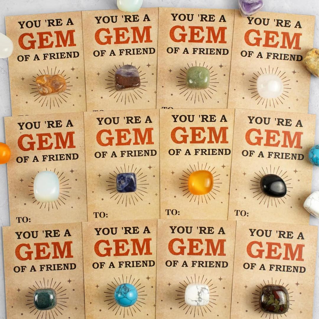 Valentines Day Gifts for Kids - 24 Pack Valentines Day Cards with Natural Gems- Rock Valentines Cards For Kids Classroom Exchange, School Party Favor For Boys Girls Toddlers, Return Gift