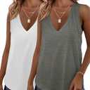 KKJ 2 Pack Womens Tank Tops Workout V Neck Tees Summer Sleeveless Loose Fit Casual Outfits Shirts Fall Fashion Clothes Size XXL