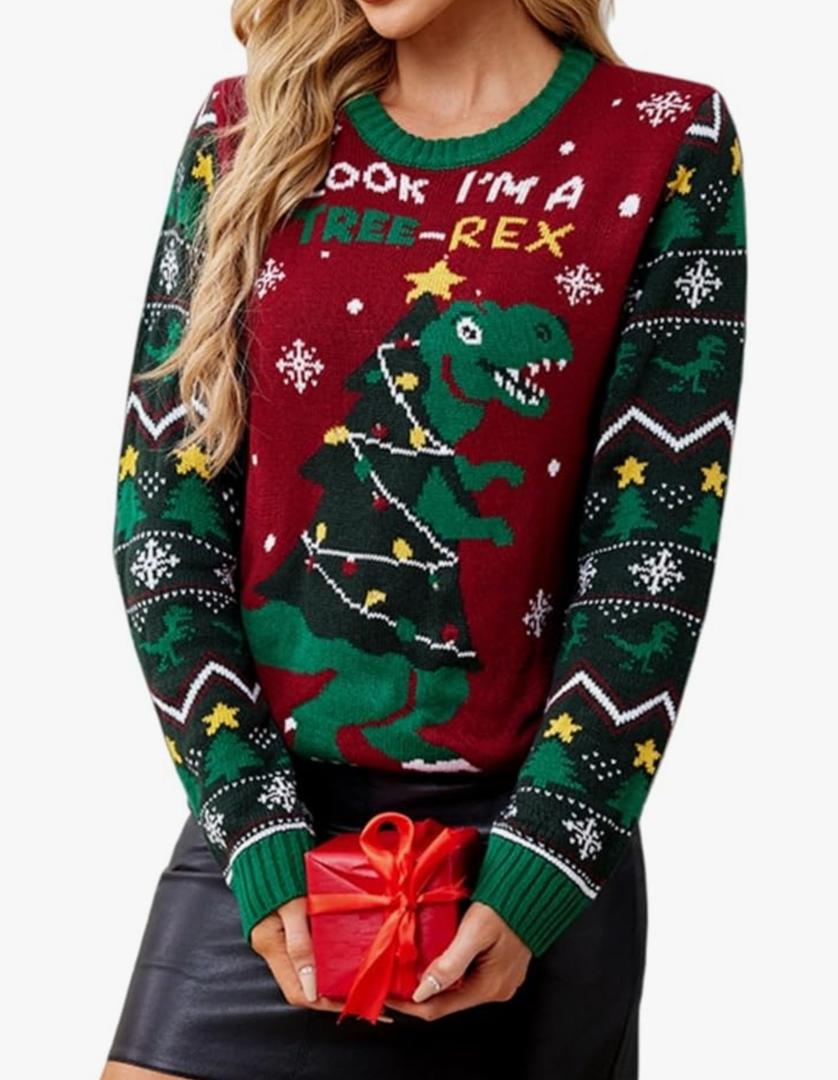 Simier Fariry 2025 Women's Ugly Christmas Pullover Sweater Fall Winter Long Sleeve Knitwear Funny Cute Jumper Tops, S