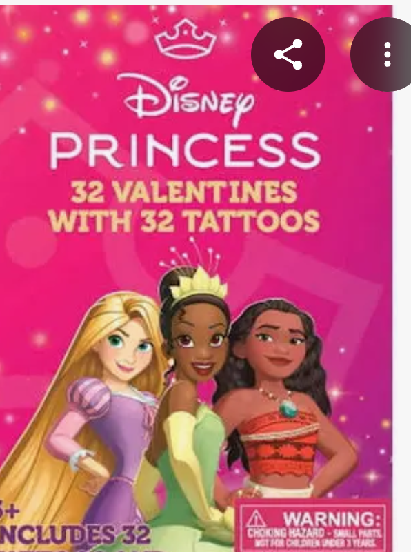 Disney Princess 32 Valentines Cards with Tattoos, 2 Pack