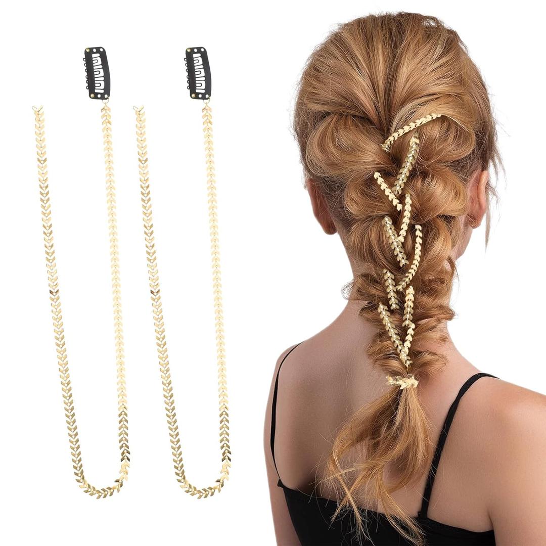 2 Pcs Vintage Gold Wheat Fringe Hair Chains Hair Clips Fashion Tassel Braiding DIY Hair Band Chain Accessories Ponytail Headwear for Women