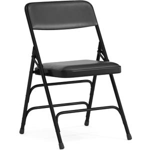 Flash Furniture HERCULES Series Curved Triple Braced & Double Hinged Black Vinyl Metal Folding Chair (Set of 1)