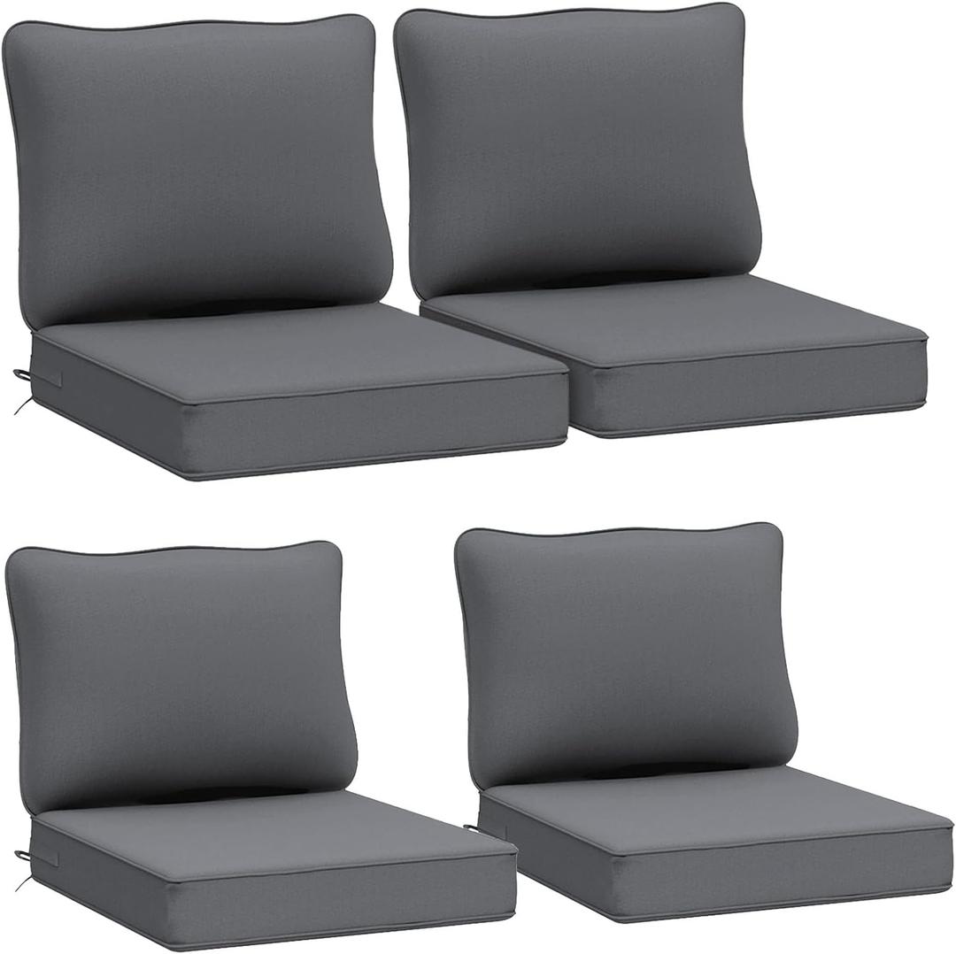 AAAAAcessories Outdoor Deep Seat Cushions, Waterproof, Fade-Resistant Patio Furniture Replacement Cushions, 24" x 24" x 5", Set of 4, Dark Gray
