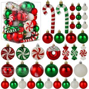 Christmas Tree Ornaments, Green Red White Christmas Ball Ornaments Set of 60 Pack Shatterproof Plastic Xmas Decorations for Home Party Tree