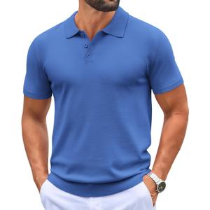 COOFANDY Mens Knit Polo Shirts Casual Short Sleeve Button Down Polo Shirt Classic Golf Shirts, S
