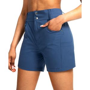 Viodia Women's 5" Hiking Golf Shorts with Pockets High Waist Stretch Cargo Short Shorts for Women Casual Summer (S, Dark Blue)