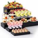 Leinuosen 7 Pcs Extra Large Buffet Risers Set 10" to 16" Rectangle Acrylic Display Box Catering Dessert Table Riser Food Display Decorative Stand with Hollow Bottom for Catering Supplies(Black)