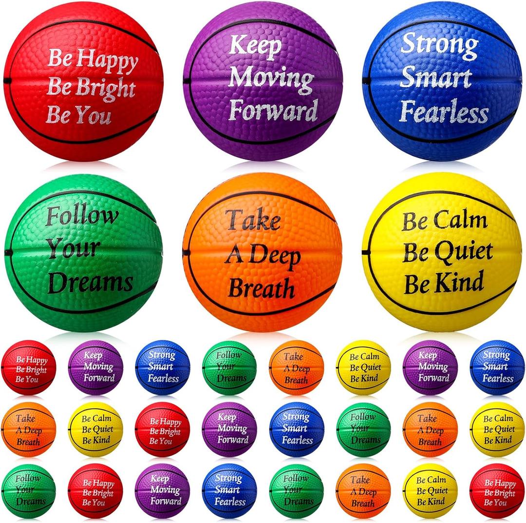 Blulu 30 Pcs Mini Basketball Stress Ball with Motivational Quotes Small Foam Sports Ball Mini Basketballs for Basketball Party Favors Carnival Reward Christmas Bag Gift Fillers (Colorful)