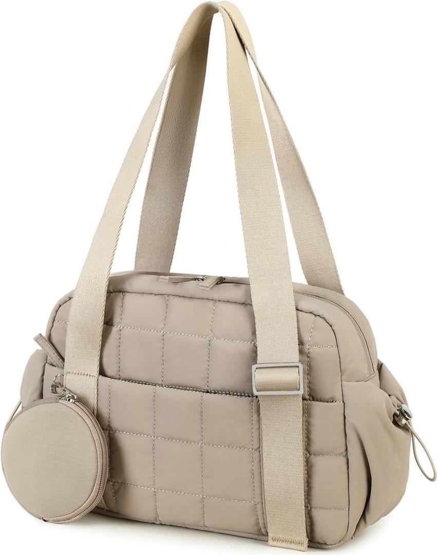 CAMTOP Mini Gym Bag for Women, Small Gym Tote Bag Puffy Quilted Sports Duffel Bag with Wet Compartment and Coin Purse Duffel Bags Dance Yoga Workout Bag for Gifts (Camel, Mini-12.6")