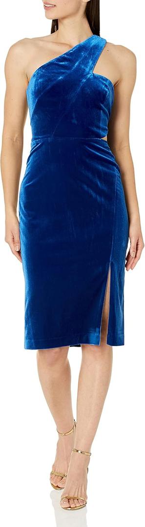 Adrianna Papell Women's One Shoulder Velvet Dress (14, Deep Ocean)