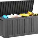 NUNU LAB 75 Gallon Outdoor Storage Box,Large Resin Sturdy Deck Box, Backyard Outside Storage Box Waterproof with Double Wall Panels,Package Delivery Garden Hose Storage Bin Outdoor Tool (Black)