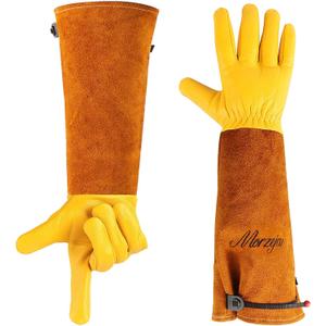 Morzejar Large Gardening Gloves for Men&Women, Professional Rose Pruning Gloves Thorn Proof, Adjustable Cuff, Breathable Leather Cowhide Long Garden Gloves,Garden Gifts & Tools for Gardener,Yard Work (Large (Pack of 1))