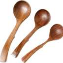 3-Piece Teak Wooden Spoon Set for Cooking & Serving - Non-Scratch, Heat-Resistant Utensils with Hanging Hooks - Stirring Spatulas for Non-Stick Pans, Bowls & Pots
