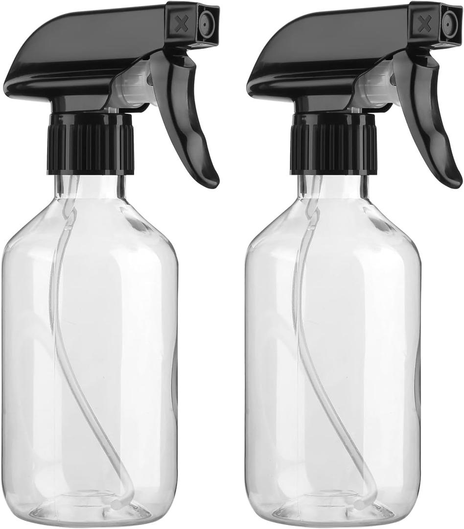2 Pack Leakproof Spray Bottles 300ml - Adjustable Nozzle (Mist/Jet), Refillable PET Plastic for Hair, Cleaning, Plants, Travel | BPA-Free, No-Spill Design, Salon & Home Essentials (Clear)