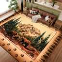 FRAMICS Rustic 9x12 Area Rug Washable Rugs for Living Room, Soft Faux Wool Cabin Bear Bedroom Rugs Non Slip, Farmhouse Floor Carpet Low Profile Extra Large Throw Rug for Dining Room Home Decor