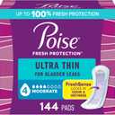 Poise Ultra Thin Incontinence Pads & Postpartum Pads for Bladder Leaks, 4 Drop Moderate Absorbency, Regular Length, 144 Count