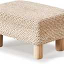 Cpintltr Foot Stool Ottoman Rectangular Footrest Pouf Ottomans Natural Seagrass Footstool with Wooden Legs Hand Weave Step Stool for Living Room Bedroom Entryway Natural White