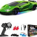 Remote Control Car RC Drift Car 2.4GHz 1:24 4WD 15KM/H High Speed Racing Sport Car with LED Lights Drifting Tire Racing Sport Toy for Adults Boys Girls Kids Gift 2Pcs Rechargeable Batteries, 7x3x2 inches