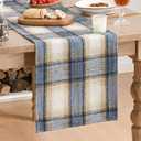 Artoid Mode Blue Light Coffe Farmhouse Plaid Spring Table Runner, Winter Rustic Holiday Check Kitchen Dining Table Decoration for Home Party Decor 13x60 Inch