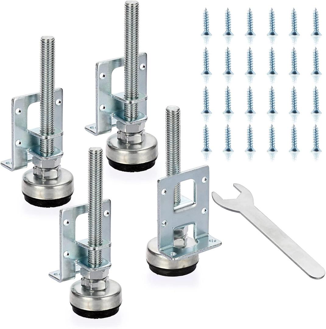 OwnMy 4 Packs Heavy Duty Adjustable Furniture Leveling Feets L Shaped Furniture Leveler Legs, Furniture Mounting Brackets Metal Furnitures Leveling Load Table Leg for Workbench Cabinet Wardrobe, 4.3"