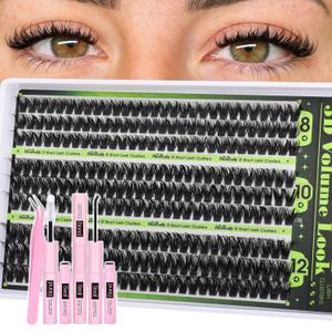 80D Lash Clusters Kit Short 8-12MM Wispy Volume Eyelash Clusters Fluffy Lash Extension Kit D-curly Cluster Eyelash Extensions Long-lasting Effect Individual Lashes Kit by Newcally