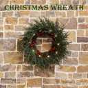 24" Christmas Wreath - Christmas Wreaths for Front Door - Christmas Decorations - Real Touch Norfolk Pine Wreath for Indoor Outdoor Wall Window Porch - Cedar Reef Garland - Free LED String Lights