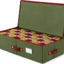ZOBER Underbed Christmas Ornament Storage Box - Stores 64 3" Ornaments, With Dividers - Tear Proof 600D Oxford Fabric, Ornament Organizer Storage Box, Durable Christmas Containers Holder - Green