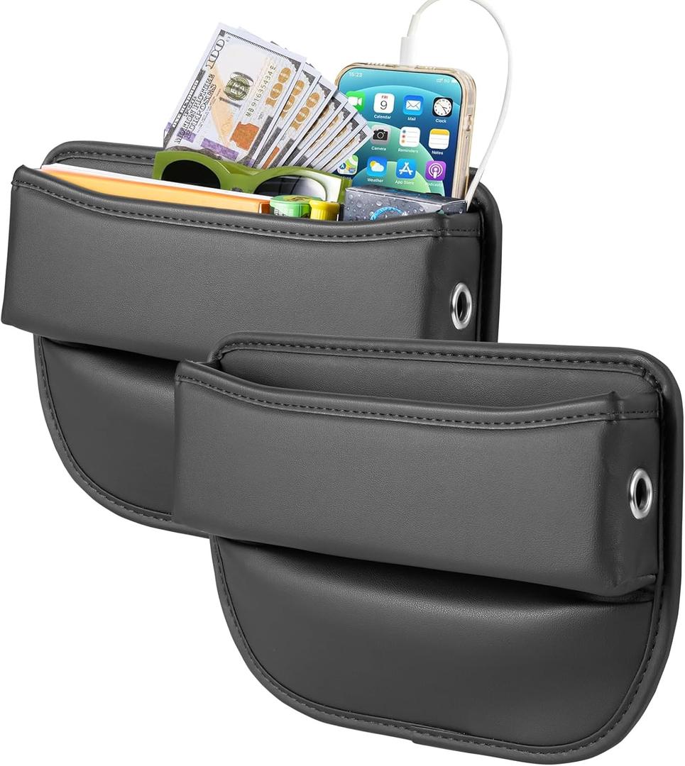 2 Pack Leather Car seat Gap Filler Organizers for Front Seat,Seat Gap Storage Box for Phones,Keys,Glasses etc.Suitable for Various Car Models (Without Cup Holder)